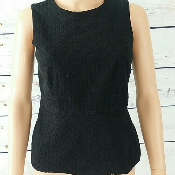 Liz Claiborne black peplum eyelet tank 6 - Picture 1 of 3
